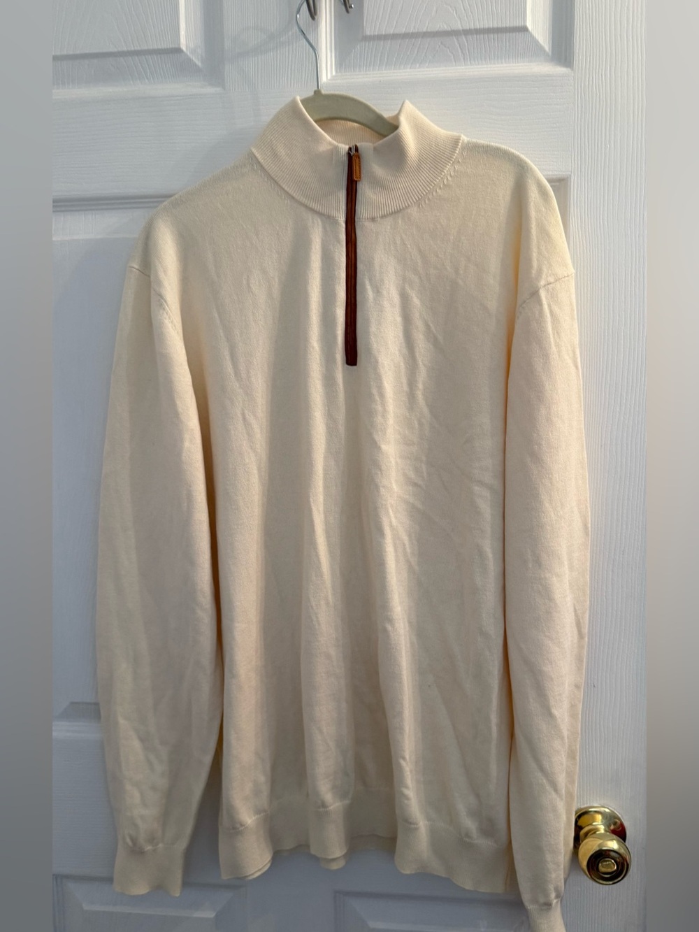 Men's Cream Half-Zip Mock Neck Pullover
